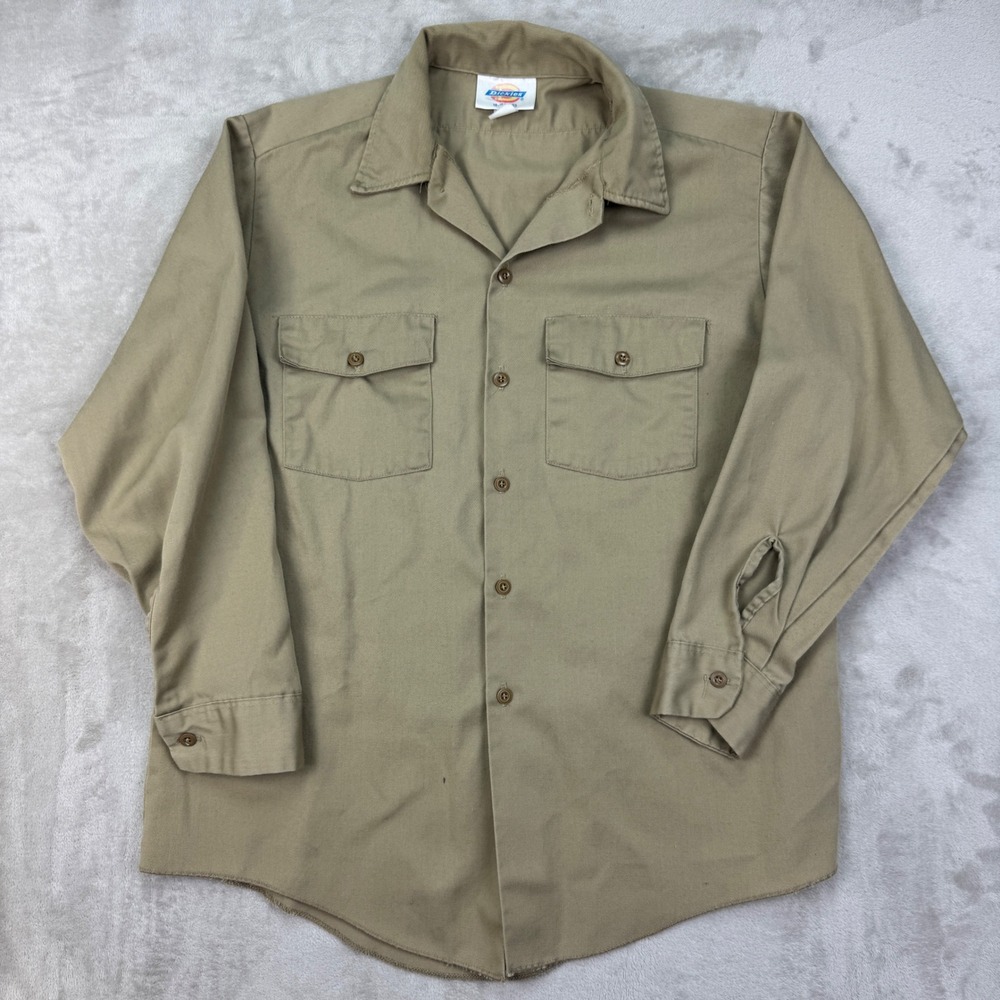 Dickies USA Work Shirt Mens 16.5 M Tan Utility Vintage 80s Workwear Khaki